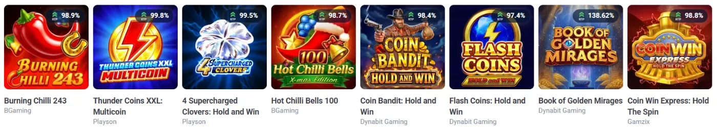 20Bet Casino Tragamonedas 20Bet Casino con selección de tragamonedas como Burning Chilli 243, Thunder Coins XXL, Flash Coins y Book of Golden Mirages