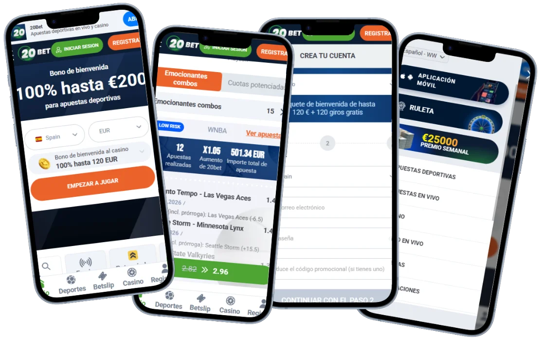 20Bet Casino Versión Móvil 20Bet Casino en dispositivos móviles con apuestas deportivas, casino y formulario de registro